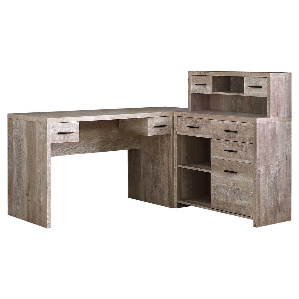 Homeroots 62 75 In Taupe L Shaped 8 Drawer Computer Desk With