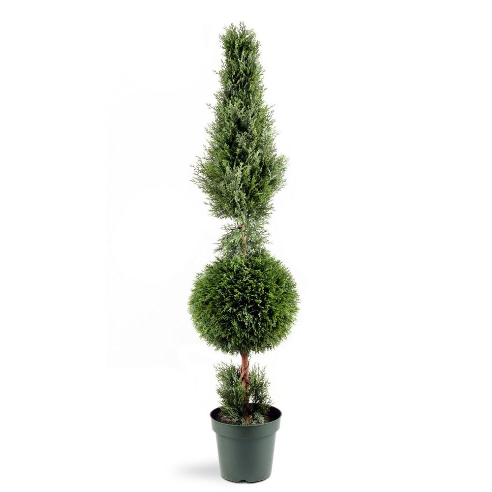 Artificial Plants Flowers Home Decor The Depot Juniper Cone And Ball Topiary Tree In Green Round