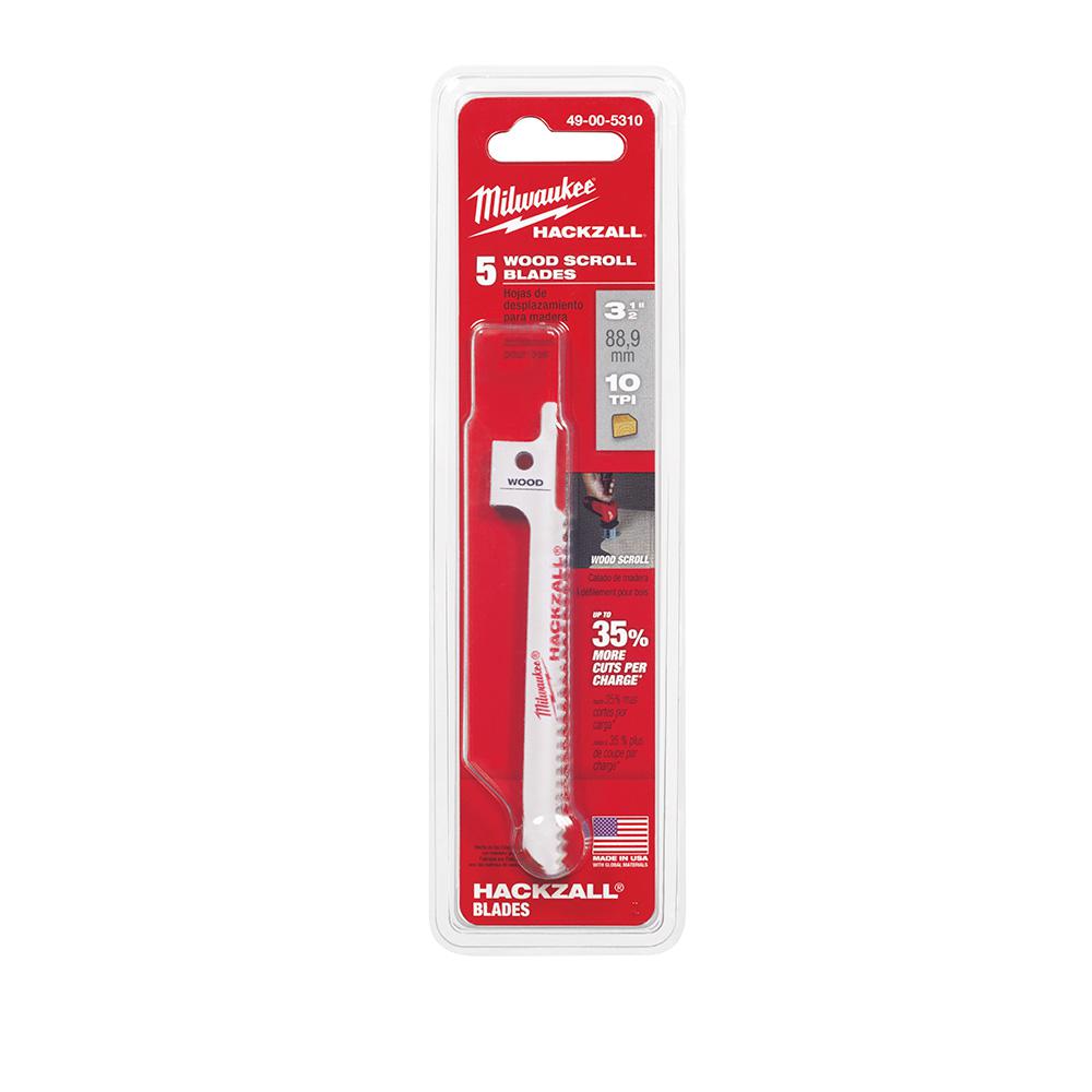 Milwaukee 31/2 in. M12 Hackzall Wood Scroll Blade (5Pack)49005310