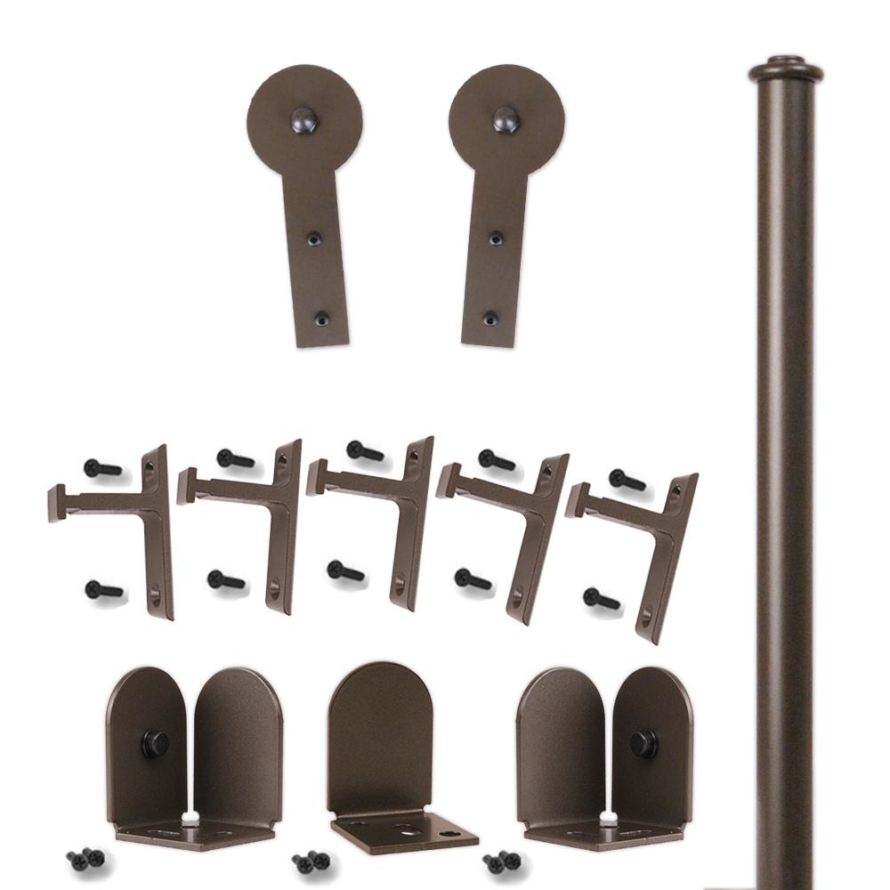 96 In Round Stick Oil Rubbed Bronze Sliding Barn Door Round Track And Hardware Kit