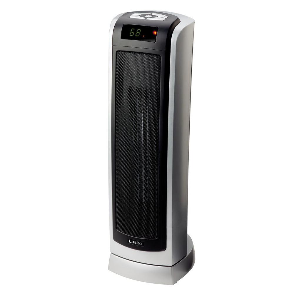 Lasko Tower 23 In 1500 Watt Electric Ceramic Oscillating Space Heater With Digital Display And Remote Control 5521 The Home Depot