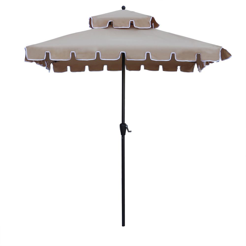Maypex 7 Ft Steel Market Square Scallop With Crank Patio Umbrella In Tan 300261 T The Home Depot