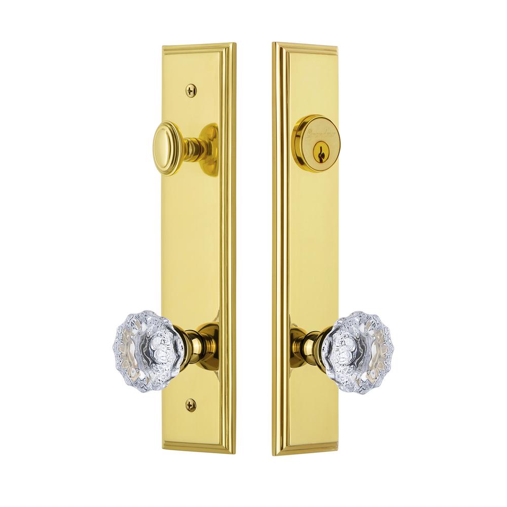 Grandeur Carre Tall Plate 2 3 8 In Backset Lifetime Brass Door Handleset With Fontainebleau Door Knob