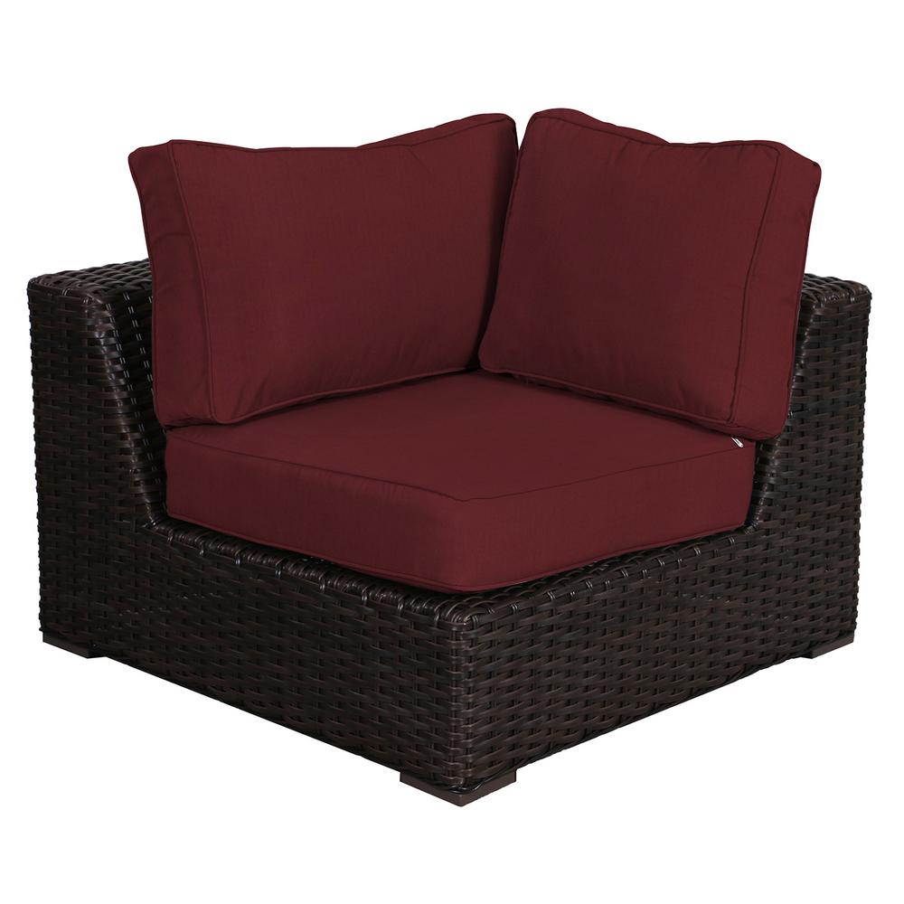 Envelor Santa Monica Patio Wicker Corner Outdoor Sectional Chair With Sunbrella Burgundy Cushion