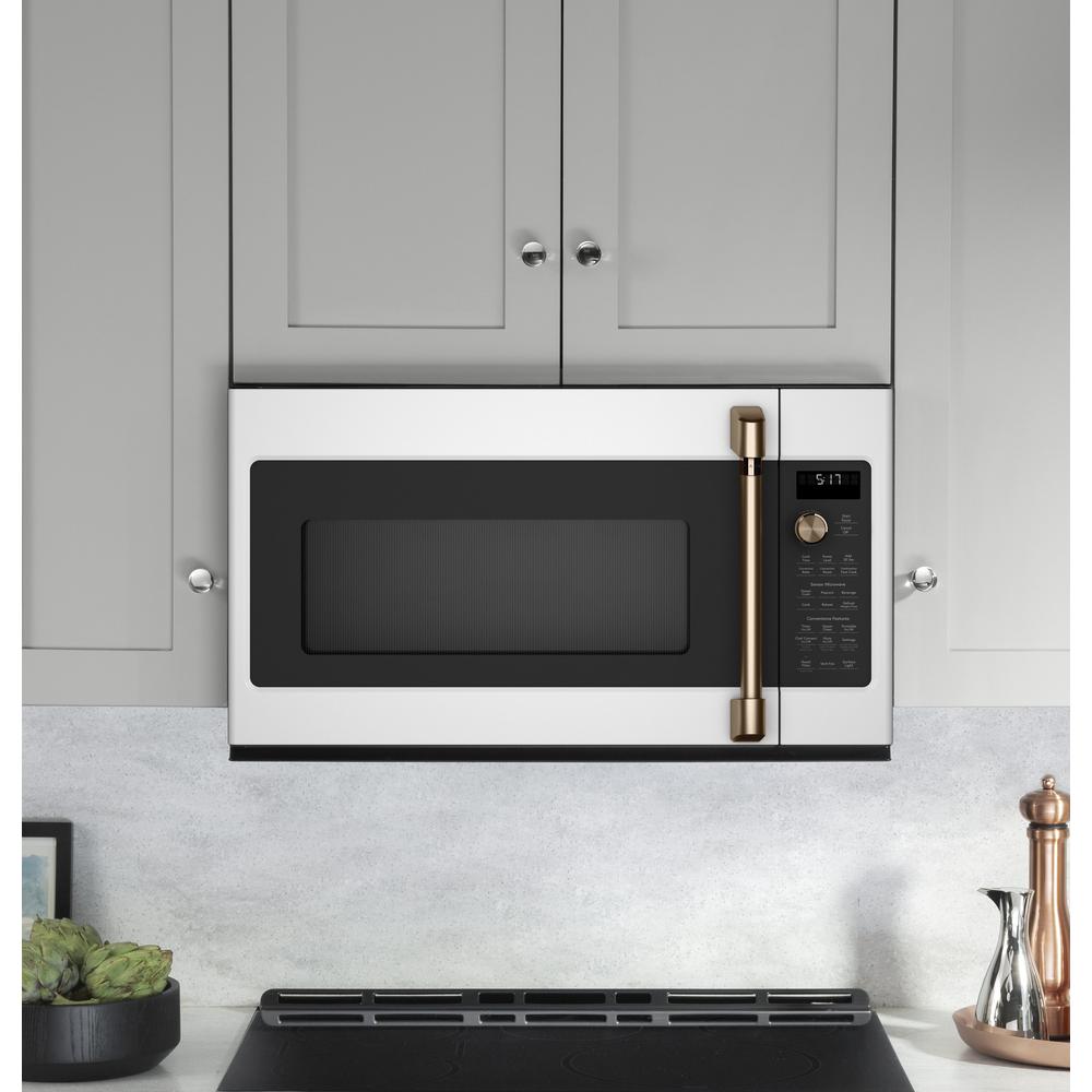 Cafe 1 7 Cu Ft Over The Range Convection Microwave In Matte White With Sensor Cooking Fingerprint Resistant