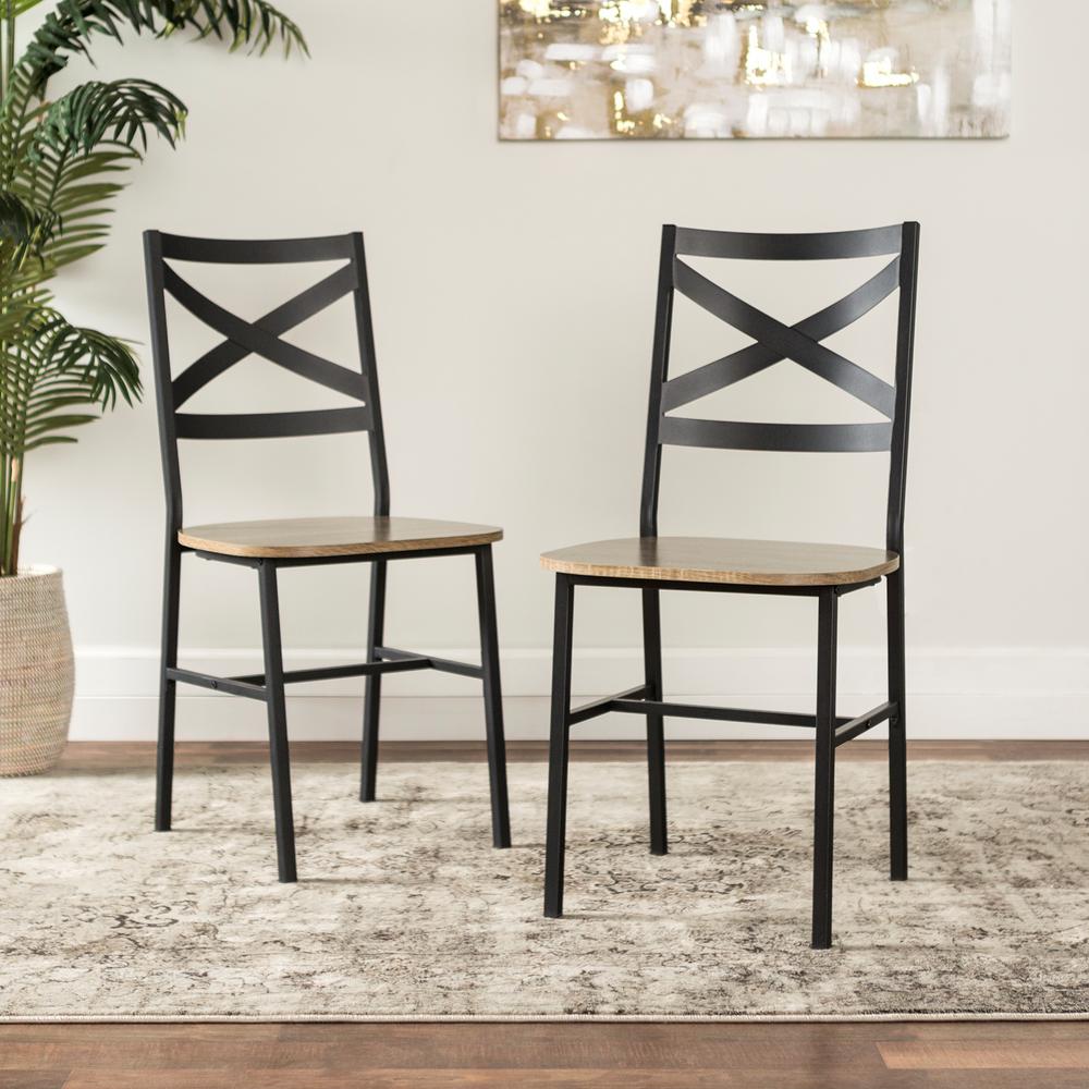 Walker Edison Furniture Company Angle Iron X Back Driftwood Metal And Wood Dining Chairs Set Of 2 Hdh18ai2ag The Home Depot