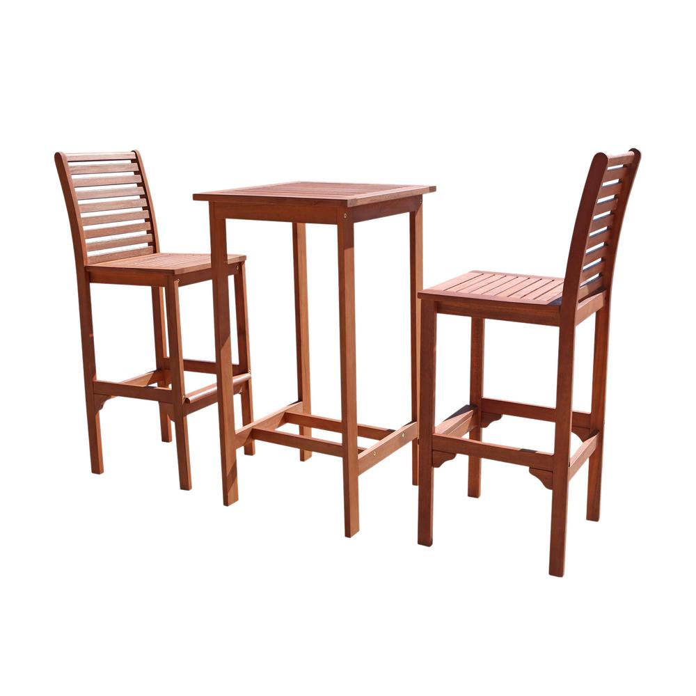 Vifah Malibu Outdoor 3 Piece Wood Square Bar Height Bistro Vifah Malibu Outdoor 3 Piece Wood Square Bar Height Bistro Set