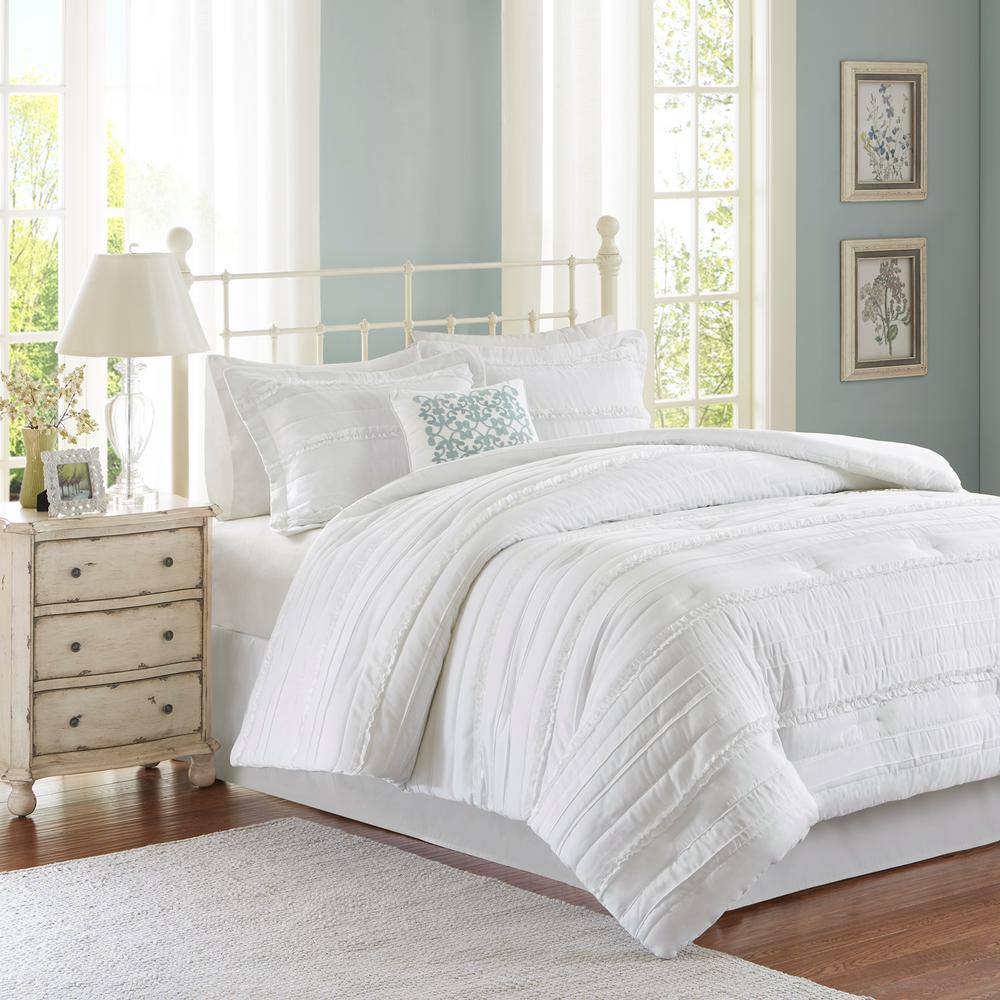 Madison Park Isabella 5 Piece White Queen Comforter Set Mp10 2527 The Home Depot