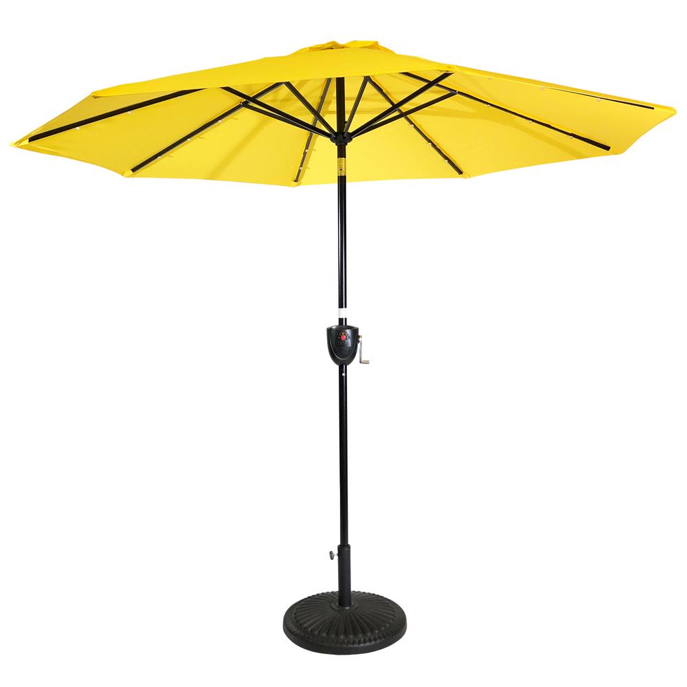 Sun Ray 9 Ft Aluminum Market Bluetooth Speaker Solar Lighted 8 Rib Round Patio Umbrella With Olefin Canopy In Yellow 841059ole The Home Depot