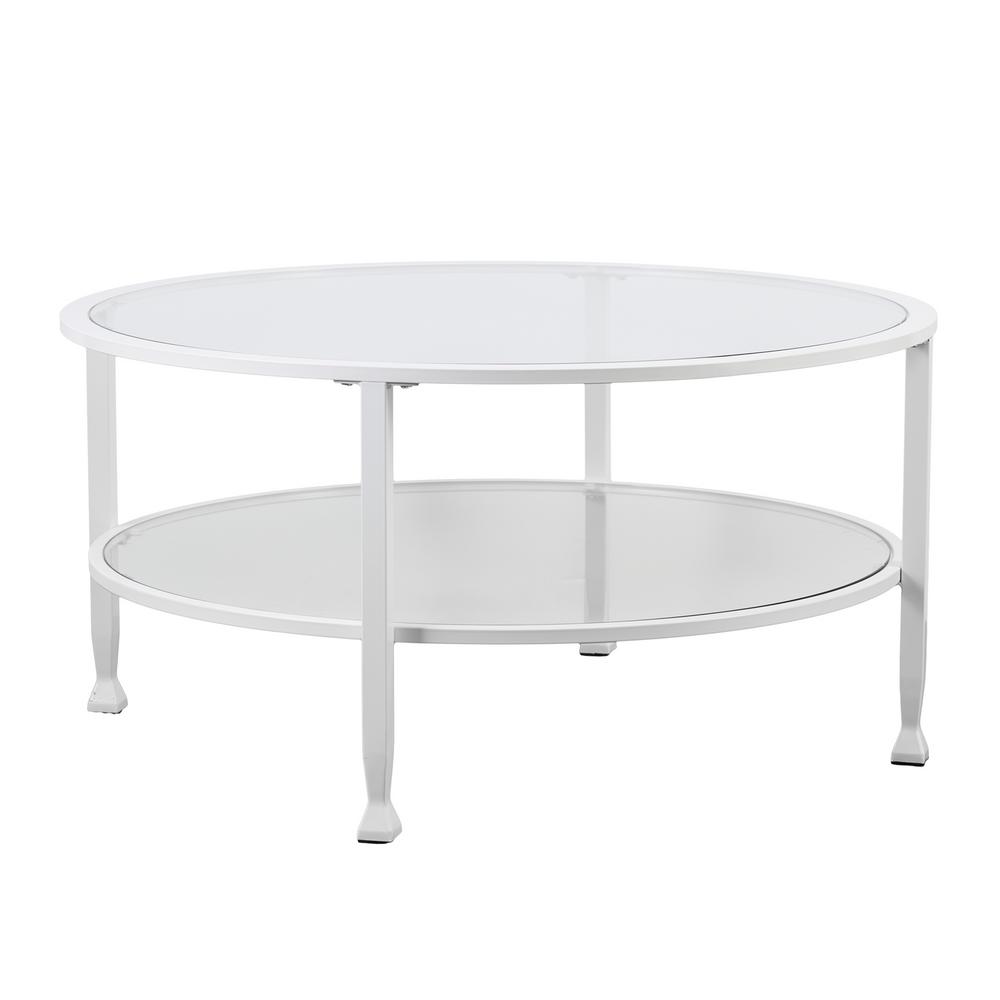 Southern Enterprises Galena Metal And Glass White Round Cocktail Table Hd748474 The Home Depot 0831