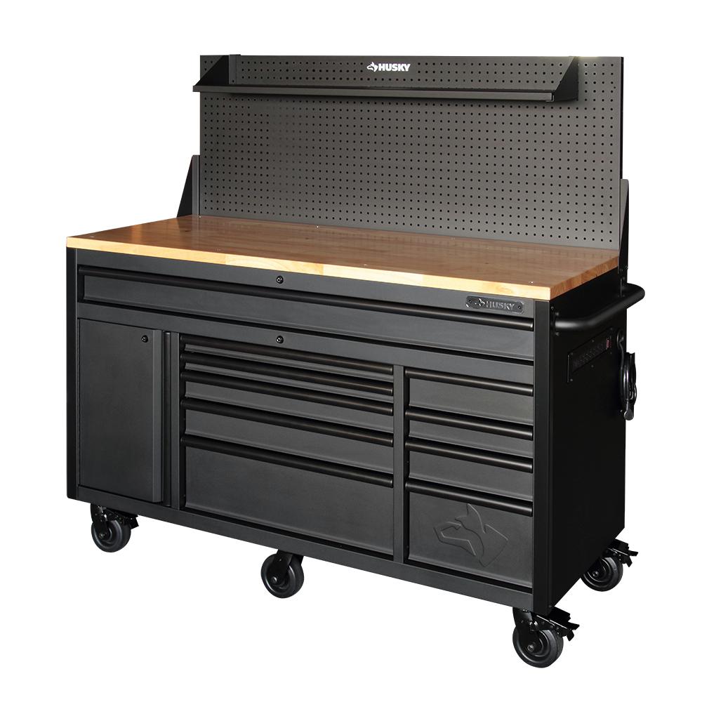 Husky 61 in. 10-Drawer 1-Door 24 in. D Mobile Workbench ...