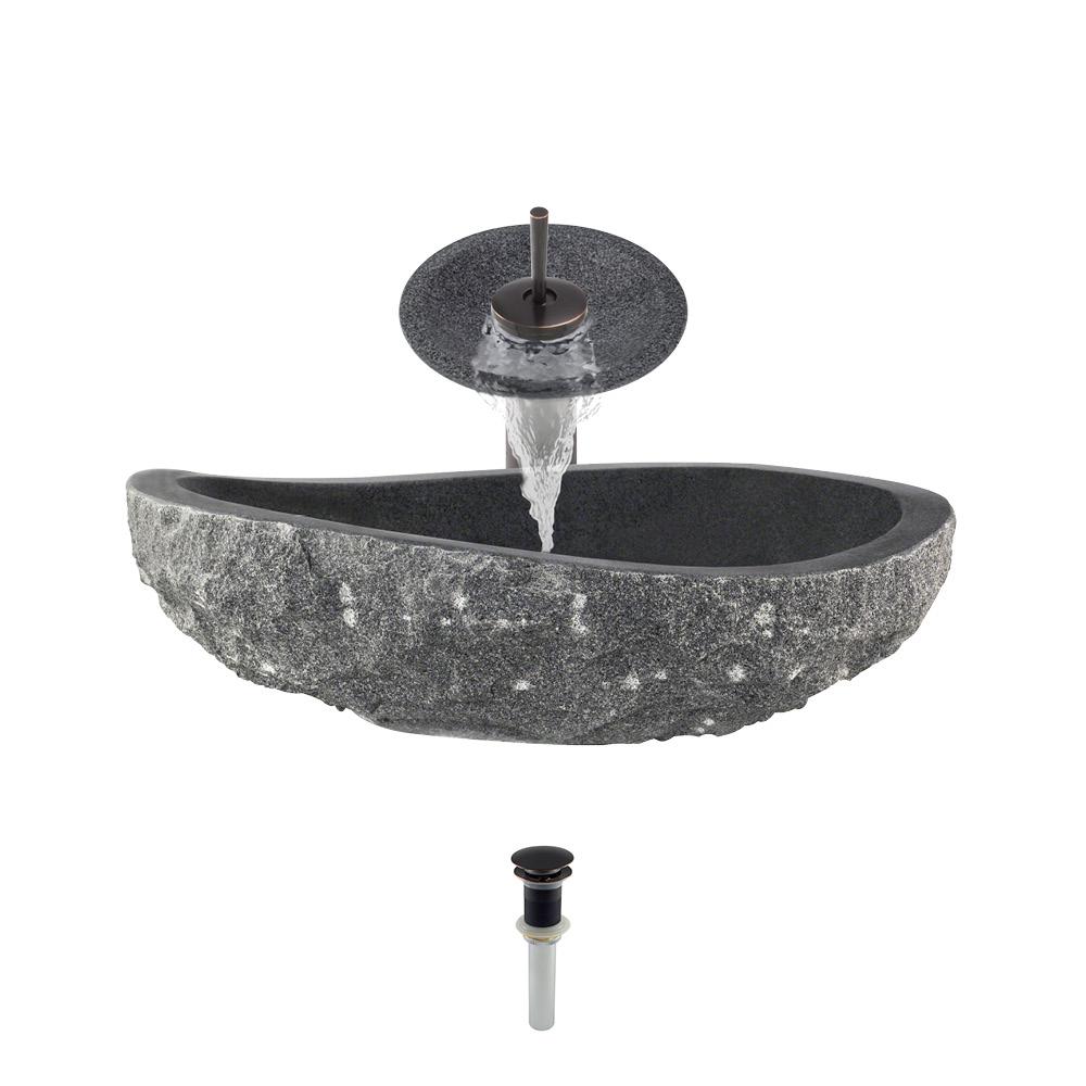 Mr Direct Stone Vessel Sink In Impala Black Granite With Waterfall
