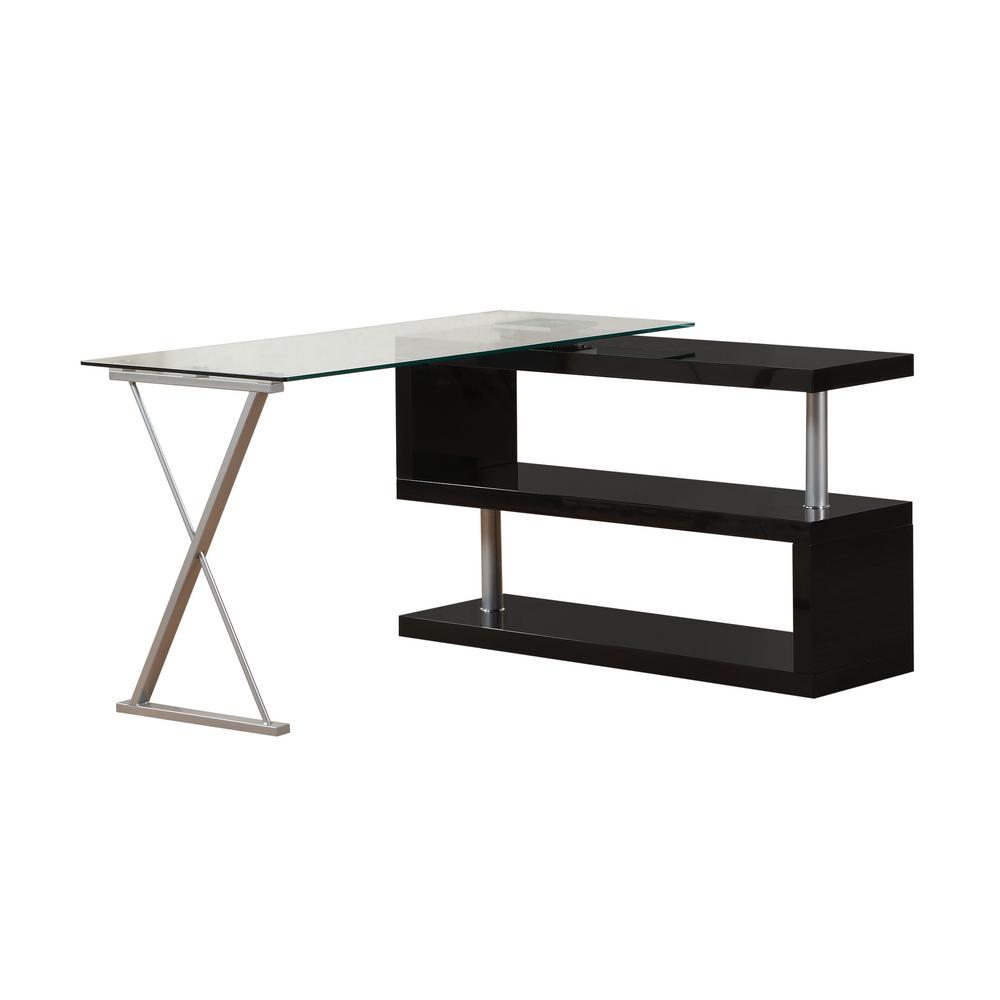 Acme Furniture Buck 2 Piece Clear Glass And Black Office Suite Writing Desk 92366 The Home Depot