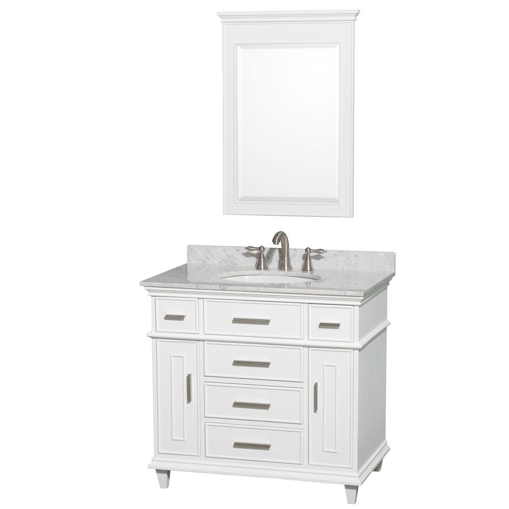 With Marble Vanity Top In Carrara White, 36 Inch Bathroom Vanity With Top And Mirror