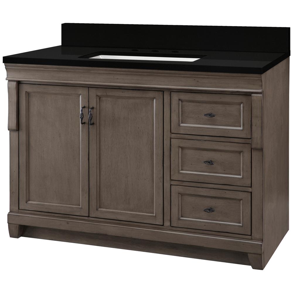 Home Decorators Collection Naples 49 in. W x 22 in. D Vanity in Distressed Grey with Granite Vanity Top in Midnight Black with Trough White Basin was $1199.0 now $719.4 (40.0% off)