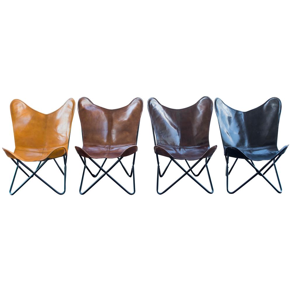 Amerihome Natural Tanned Leather Butterfly Chair 802962