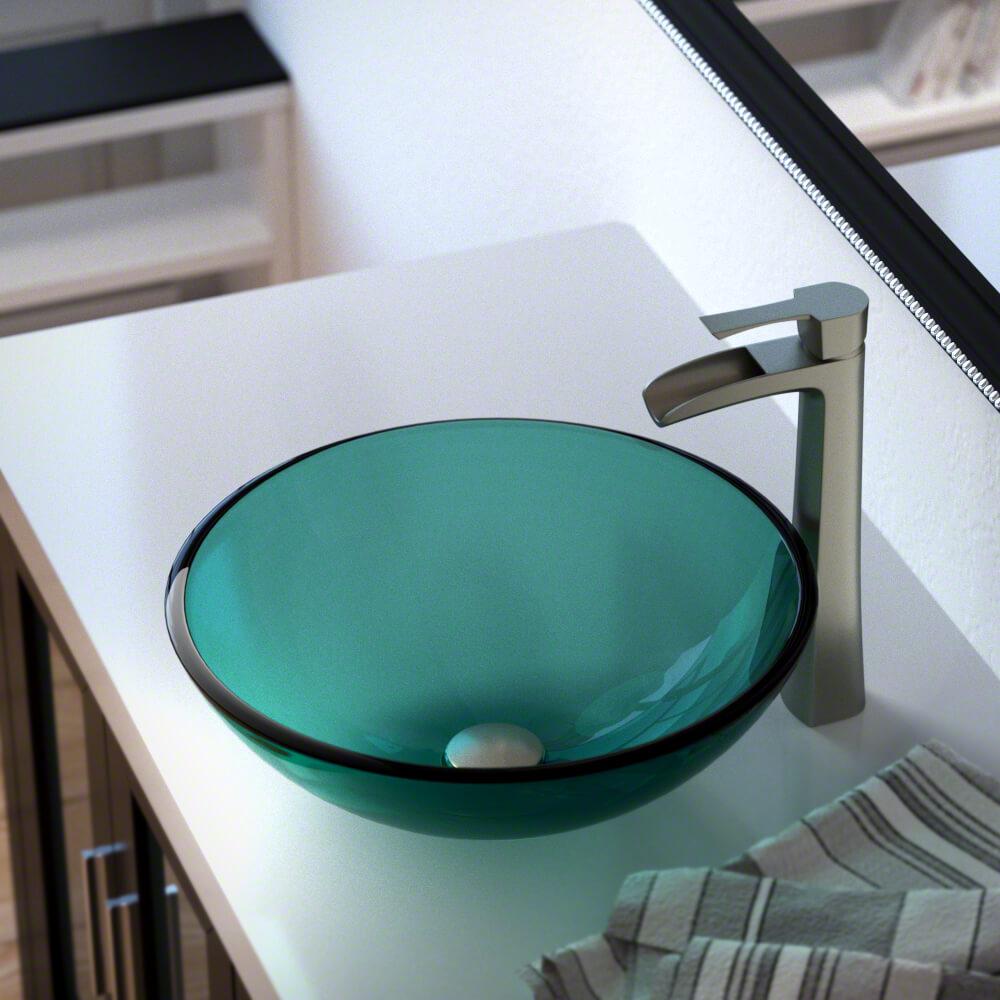 Mr Direct Glass Vessel Sink In Black With 731 Faucet And Pop Up