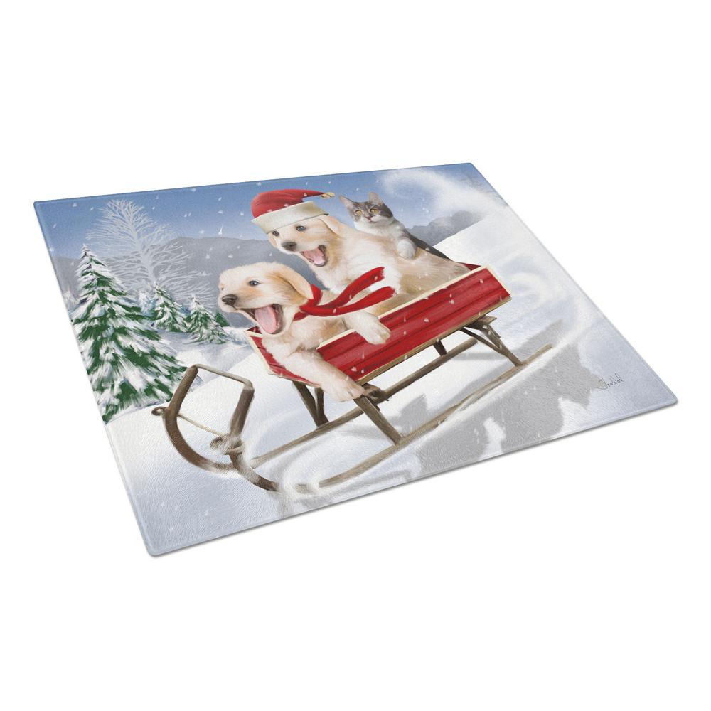 Carolines Treasures Dogs and Kitten in Sled Need for Speed Tempered Glass Large Cutting Board, Multi-Color