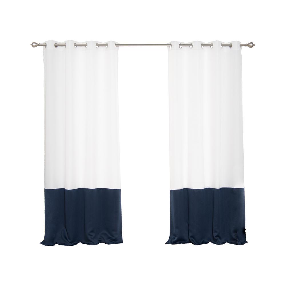 Best Home Fashion Oxford Outdoor 52 In W X 96 L Colorblock Curtains Navy 2 Pack