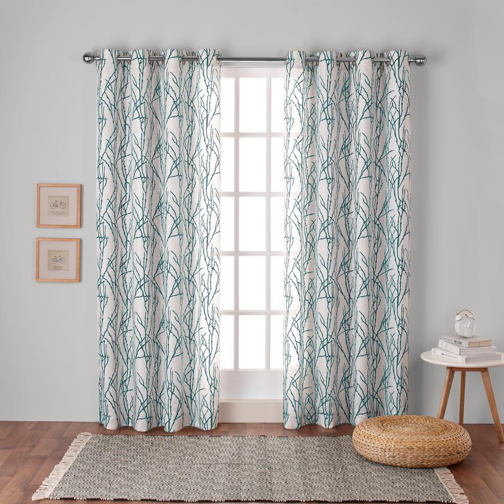 Branches 54 in. W x 108 in. L Linen Blend Grommet Top Curtain Panel in
