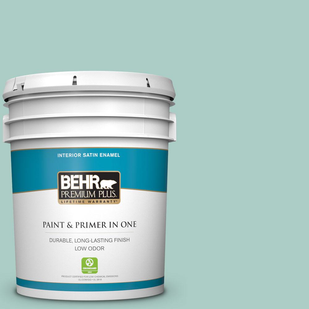 BEHR PREMIUM PLUS 5 gal. M4403 Baby Aqua Satin Enamel Low Odor