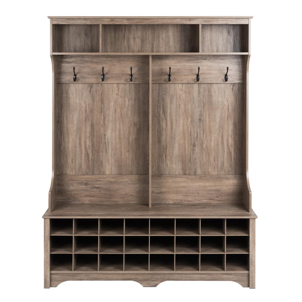 Prepac Drifted Gray 60 In Wide Hall Tree With 24 Shoe Cubbies Wide Hall Tree With 24 Shoe Cubbies