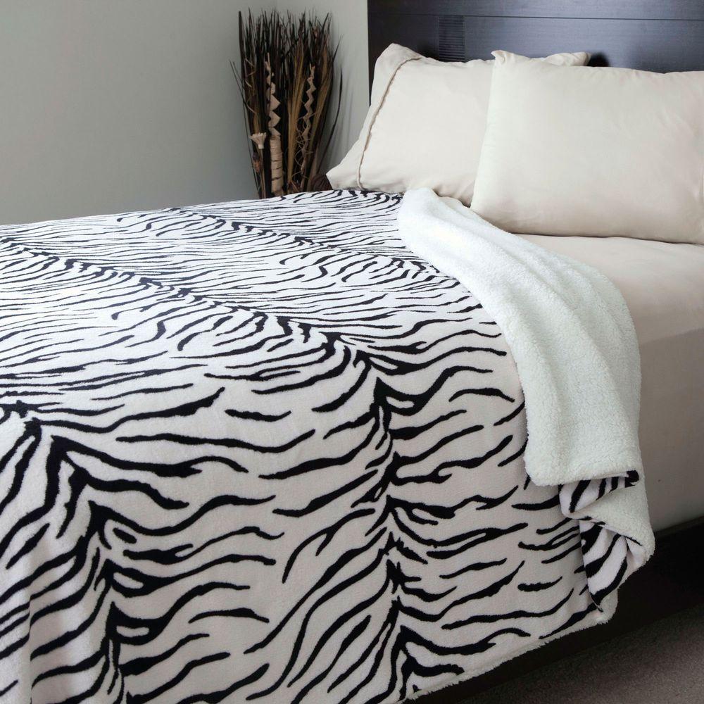 Lavish Home Zebra Print Fleece Sherpa Polyester Twin Blanket 61 Zebra Print Fleece Sherpa Polyester Twin Blanket