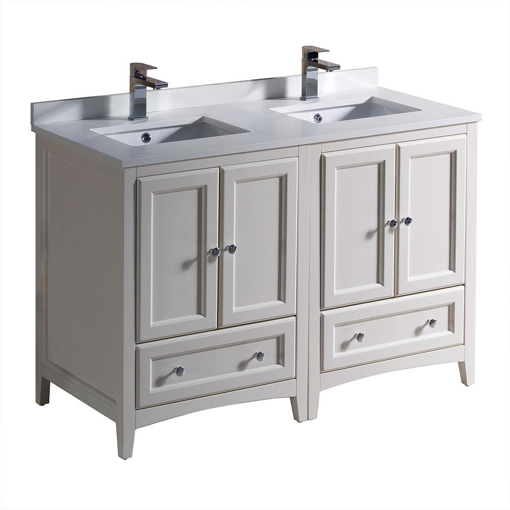 Fresca Oxford 48 In Double Vanity In Antique White With Quartz Stone Vanity Top In White With White Basins Fcb20 2424aw Cwh U The Home Depot