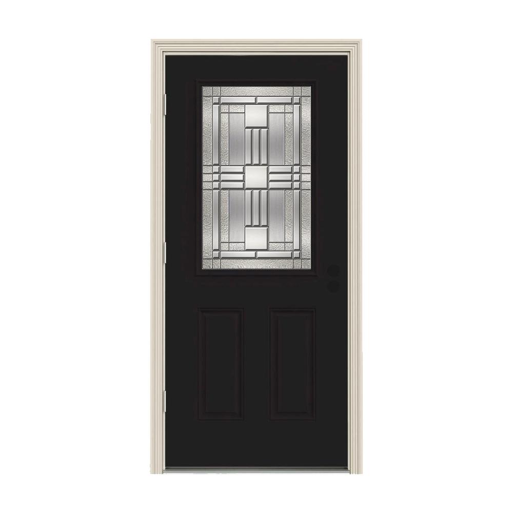 JELD-WEN 36 in. x 80 in. 1/2 Lite Cordova Black Painted Steel Prehung ...