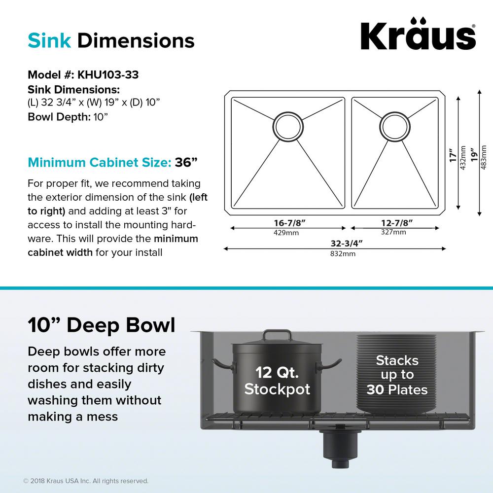 Kraus Standart Pro 33in 16 Gauge Undermount 60 40 Double Bowl Stainless Steel Kitchen Sink Khu103 33 The Home Depot
