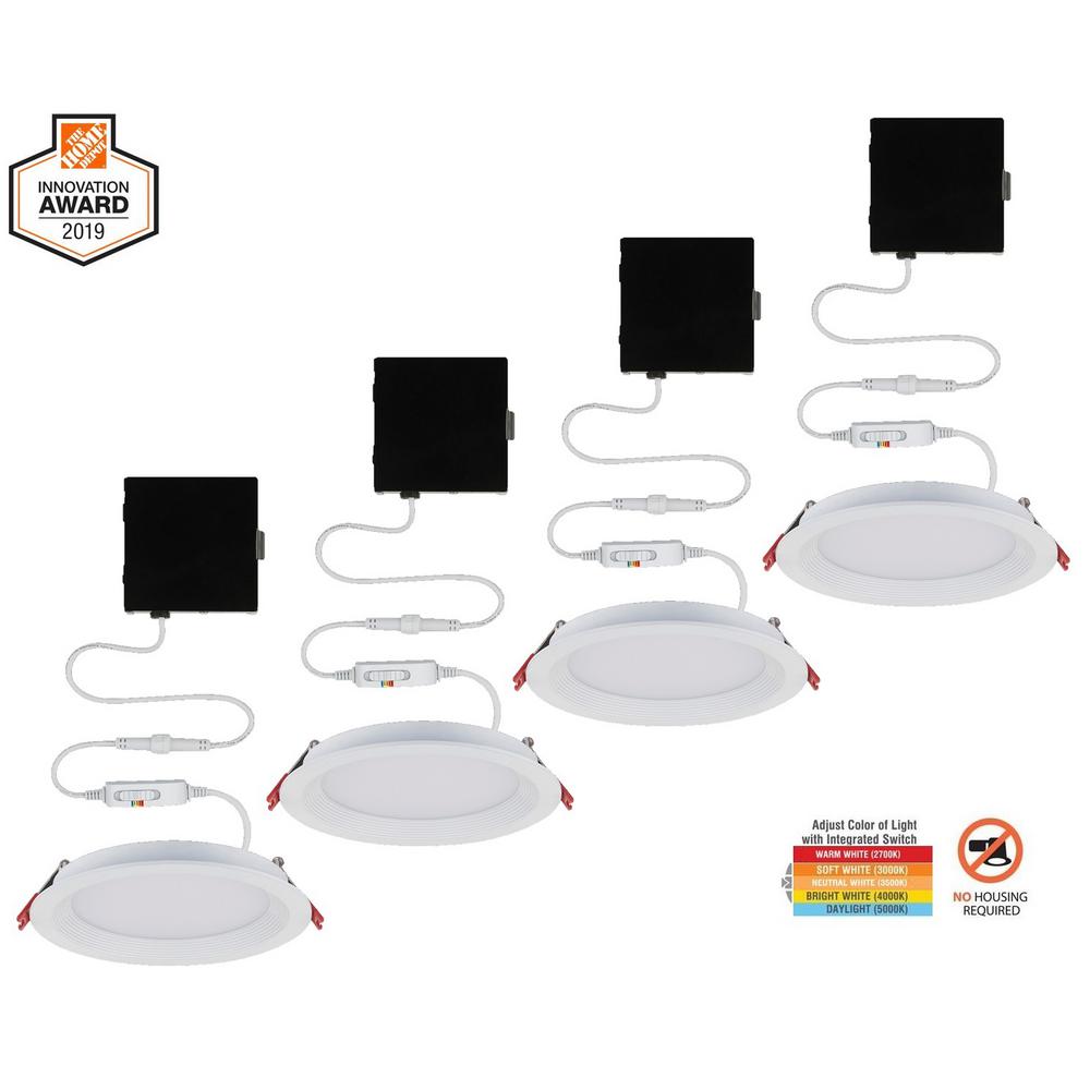 Commercial Electric Slim Baffle 6 in. Color Selectable New Construction and Remodel Canless Recessed Integrated LED Kit (4-Pack)