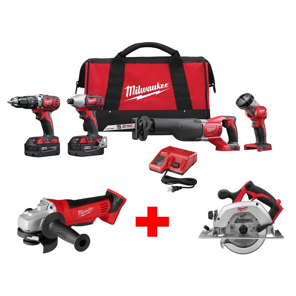 Milwaukee M18 18-Volt Lithium-Ion Cordless Combo Tool Kit (4-Tool) with Free M18 Cut-Off/Grinder and 6-1/2 in. Circular Saw