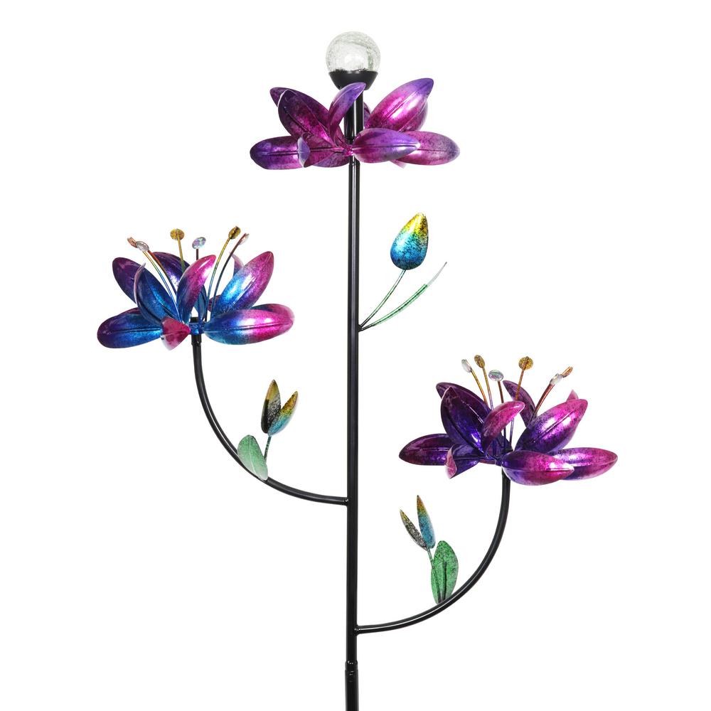 Exhart Triple Kinetic Tropical Flower Spinner 5 Ft Multicolor Metal Garden Stake Rs The Home Depot