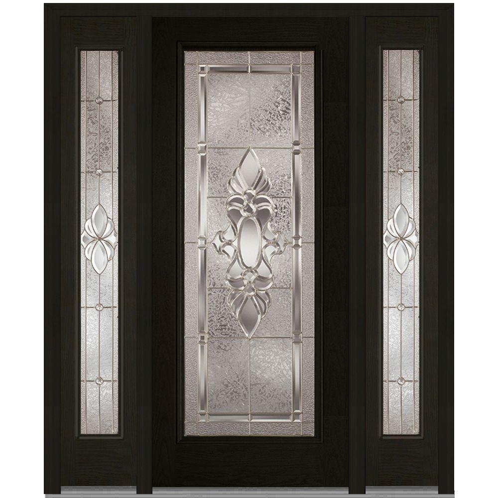 Mmi Door 64 In X 80 Heirloom Master Left Hand Full Lite Heirloom Master Left Hand Full Lite Decorative Stained Fiberglass Oak Prehung Front Door With Sidelites