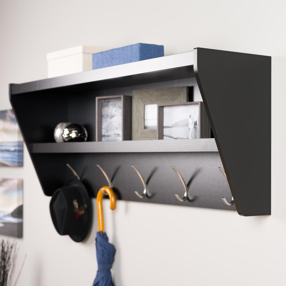 Prepac 48.5 inch x 19.25 inch Floating Entryway Shelf and Coat Rack in Black by Prepac