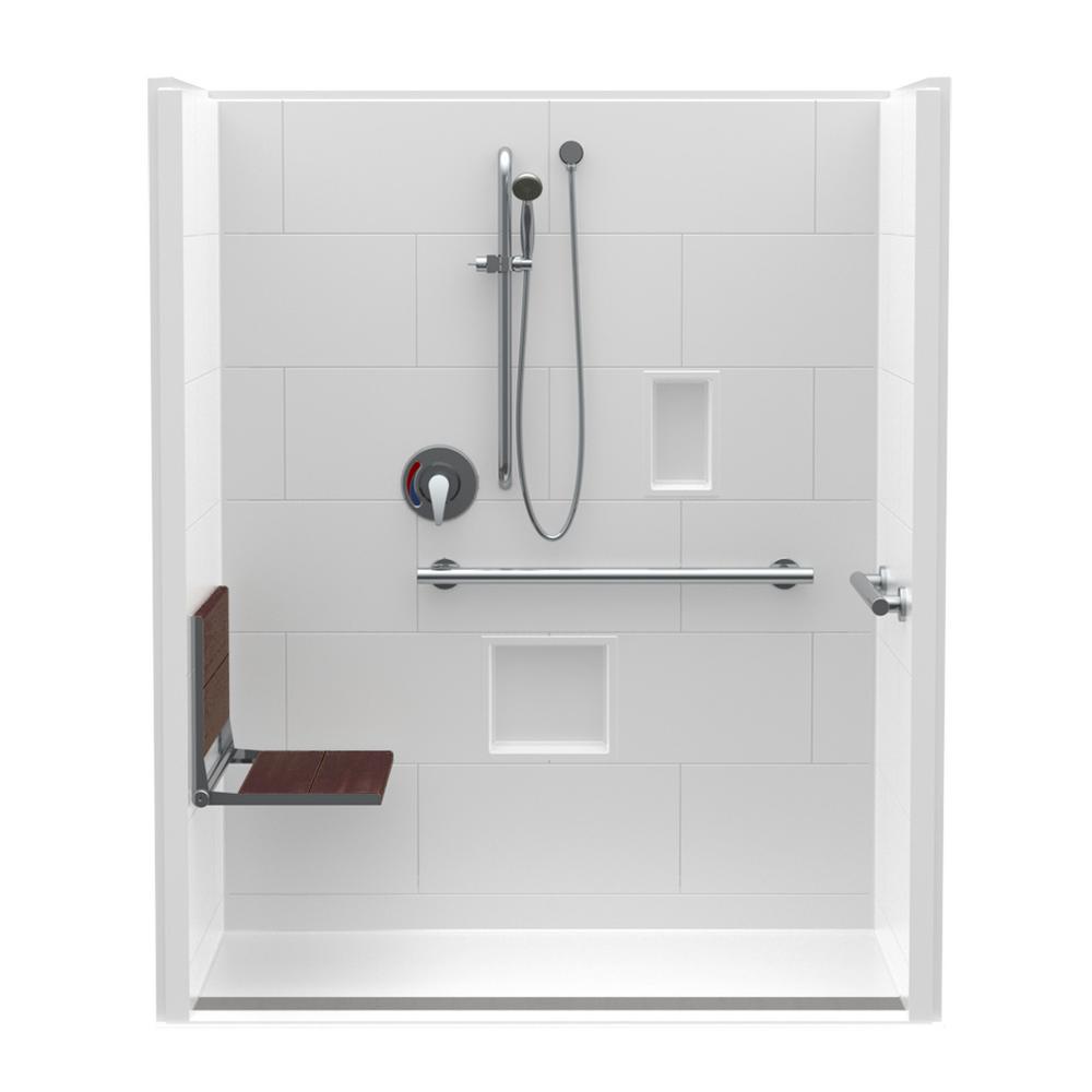 Aquatic Accessible Acrylic 60 In X 30 In X 78 8 In 1 Piece Ada Shower Stall W Right Seat And Grab Bars In White 727149392413 The Home Depot