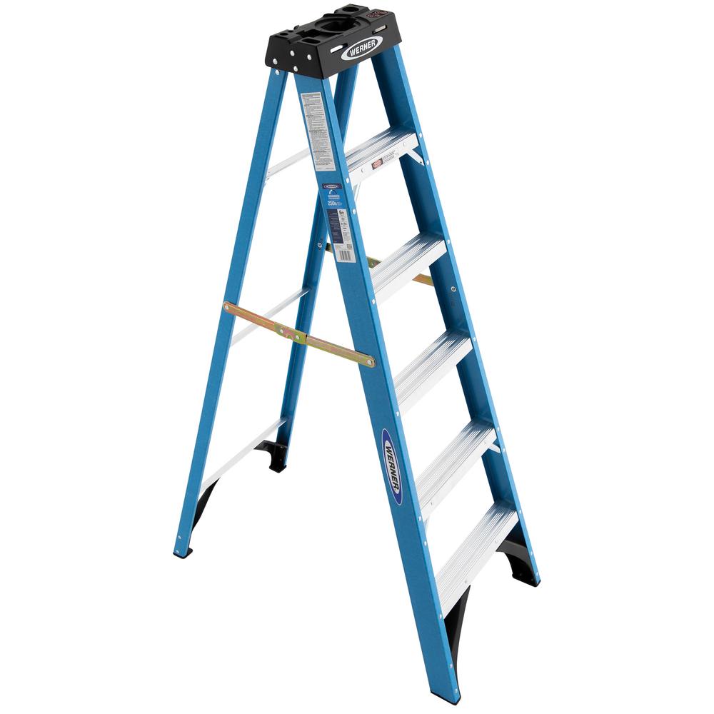 Werner 6 ft. Fiberglass Step Ladder with 250 lb. Load Capacity Type I ...