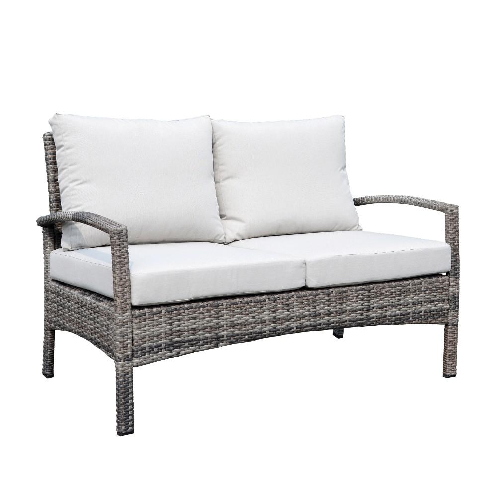 Courtyard Casual Kimble Collection 4 Piece Wicker And Aluminum Kimble Collection 4 Piece Wicker And Aluminum Conversation Set With Dove Cushions