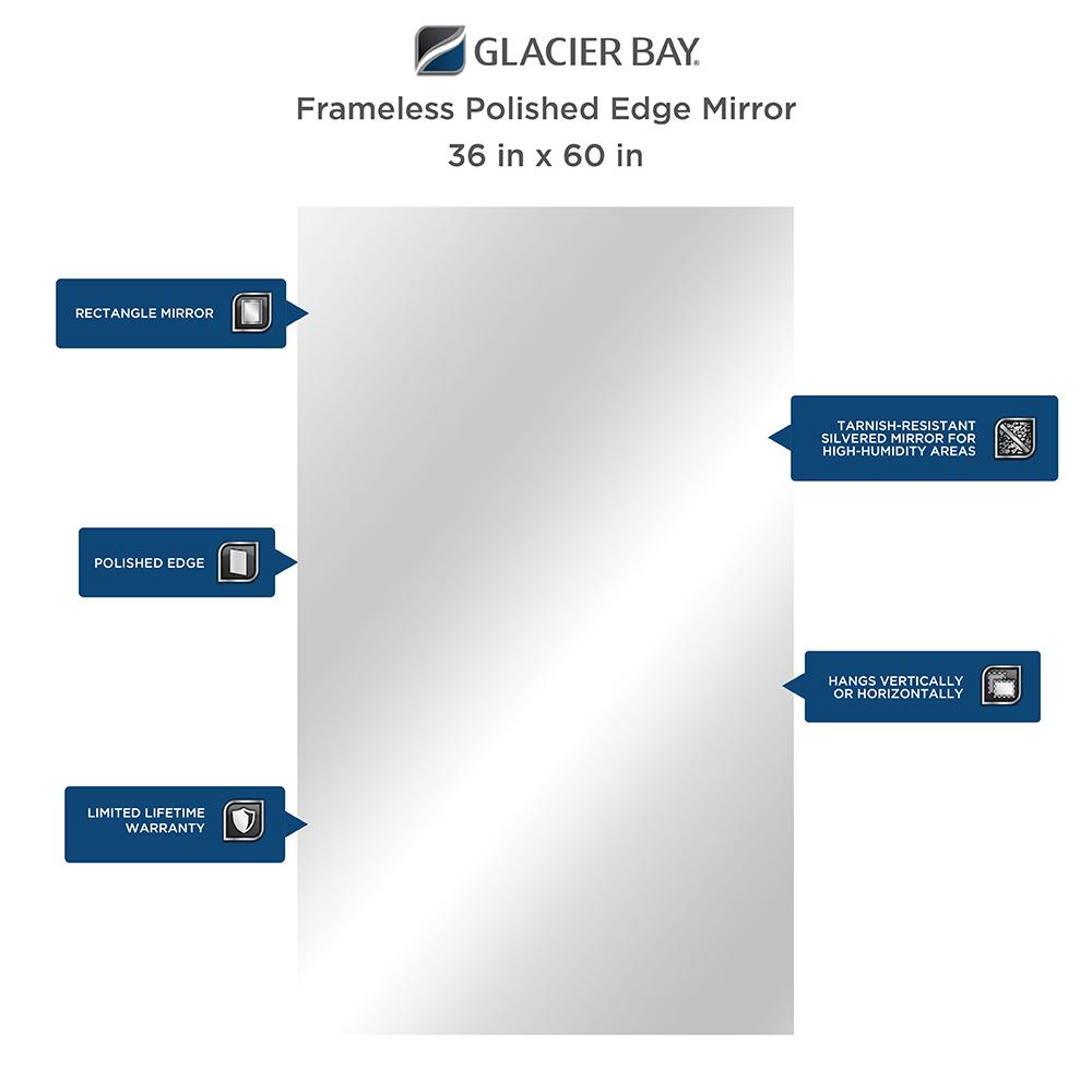 Glacier Bay 36 in. W x 60 in. H Frameless Rectangular Bathroom Vanity Mirror in Silver eXtremes
