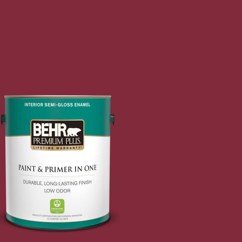 Behr Premium Plus 1 Gal S H 130 Red Red Wine Semi Gloss Enamel Low Odor Interior Paint And Primer In One