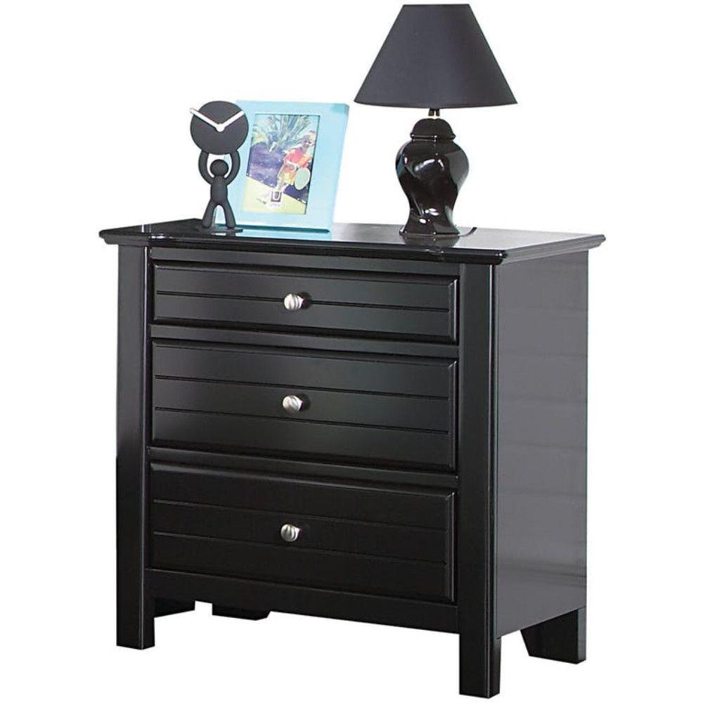 Benjara 3 Drawer Black Nightstand With Silver Metal Pull Out Knobs