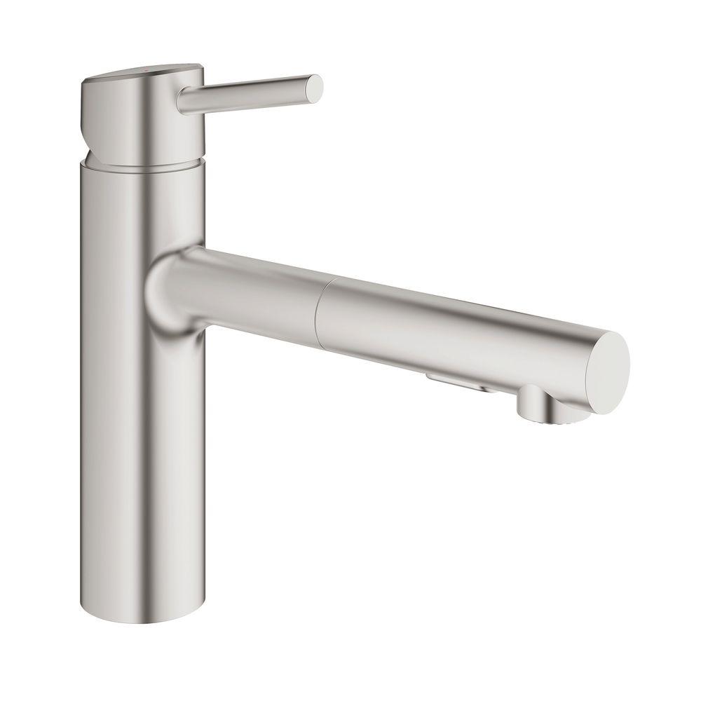 Concetto Single Handle Pull Out Sprayer Kitchen Faucet In Supersteel Infinity Concetto Single Handle Pull Out Sprayer Kitchen Faucet In Supersteel Infinity