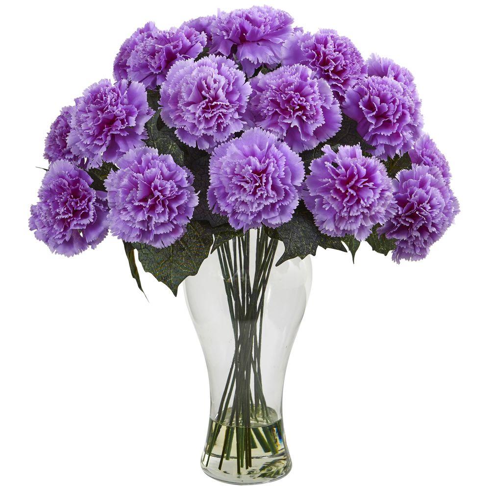 Nearly Natural Purple Carnation Arrangement with Vase-1403-PP - The