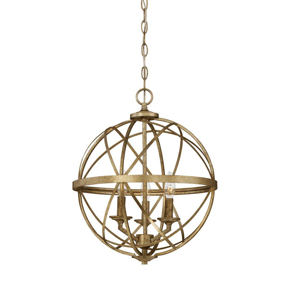 Lakewood Collection 3Light Vintage Gold Sphere Pendant2283VG The Home Depot