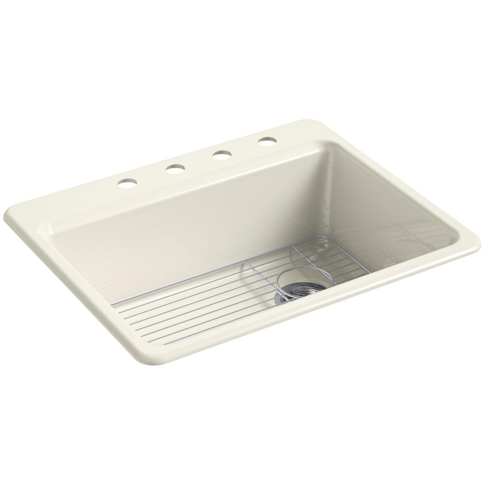 KOHLER Riverby DropIn Cast Iron 27 in. 4Hole Single Bowl Kitchen Sink