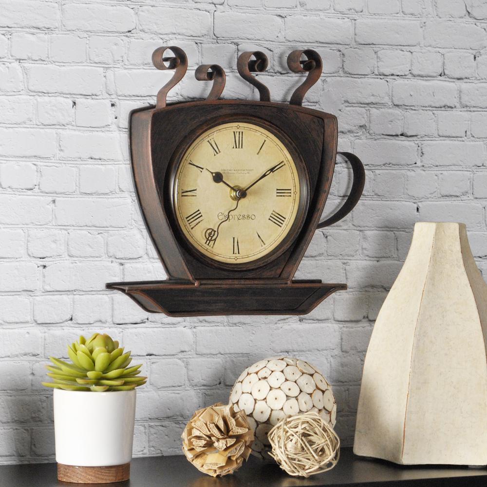 FirsTime 9 in. x 9 in. Bronze Square Coffee Cup Wall Clock25524 The