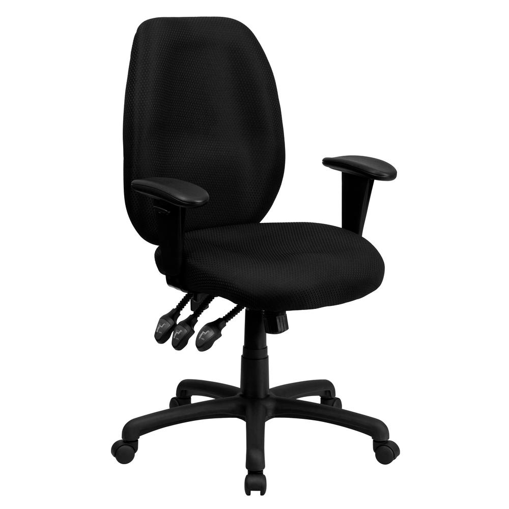 Flash Furniture High Back Black Fabric Multi Functional Ergonomic Executive Swivel Office Chair With Height Adjustable Arms Bt6191hbk The Home Depot