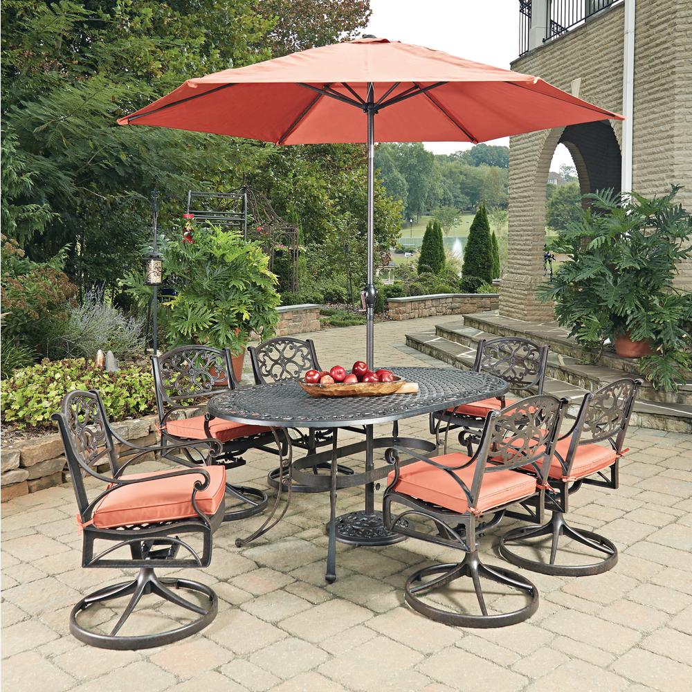 Homestyles Biscayne Rust Bronze 9 Piece Cast Aluminum Outdoor Dining Set With C Cushions 5555 3356c The Home Depot Homestyles Biscayne Rust Bronze 9 Piece