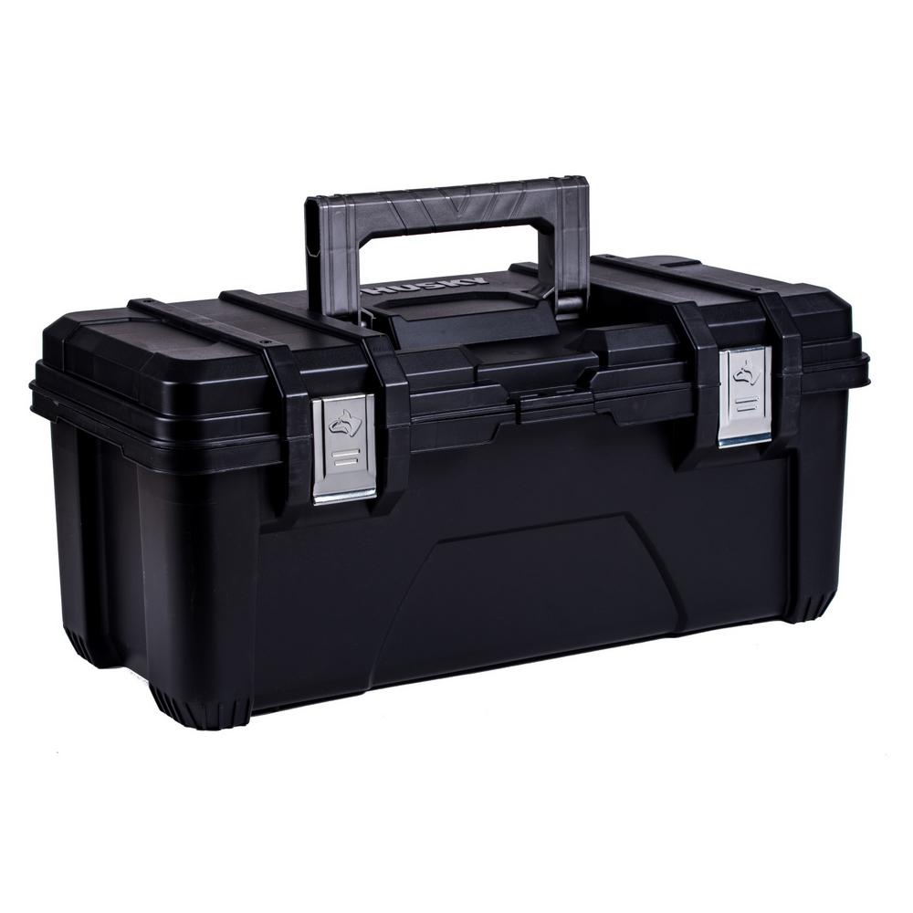 Husky 26 in. Plastic Portable Tool Box with Metal Latches in Black ...