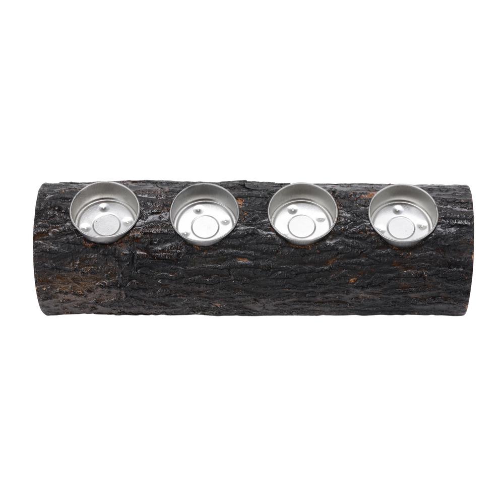 Villacera 10 In Black Decorative Mango Wood Fireplace Log Candle